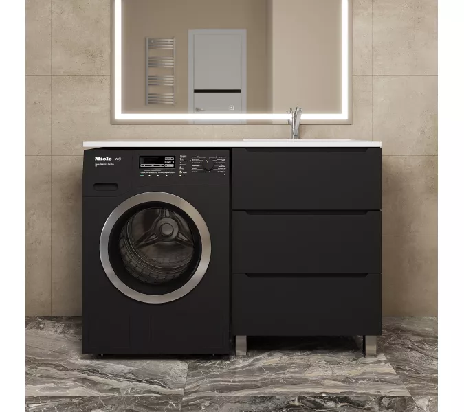 Тумба под стиральную машину напольная Uperwood Tanos 60, черная, 2/3 ящика, Выбрать цвет: Черный матовый, Выбрать размер: 60, Внешний вид: 3 ящика, изображение 3