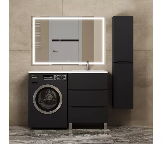 Тумба под стиральную машину напольная Uperwood Tanos 60, черная, 2/3 ящика, Выбрать цвет: Черный матовый, Выбрать размер: 60, Внешний вид: 3 ящика, изображение 4