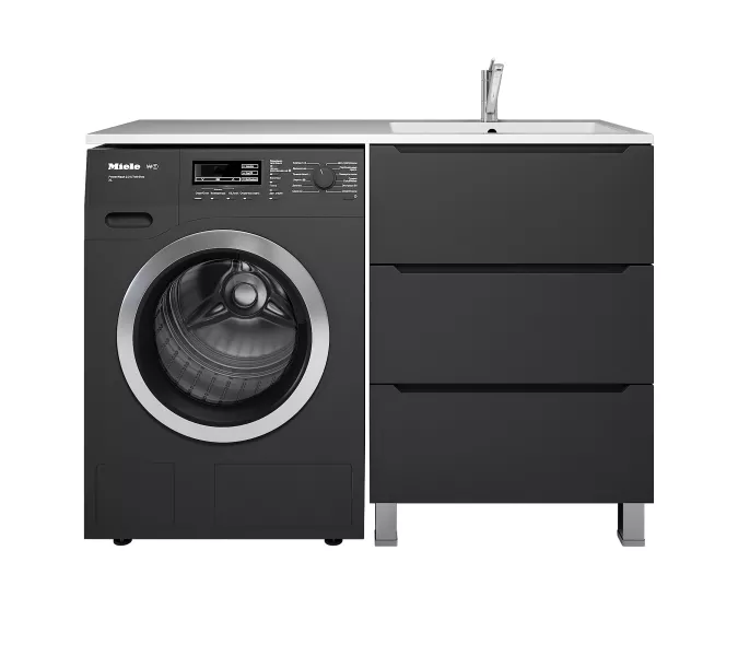 Тумба под стиральную машину напольная Uperwood Tanos 60, черная, 2/3 ящика, Выбрать цвет: Черный матовый, Выбрать размер: 60, Внешний вид: 3 ящика, изображение 5