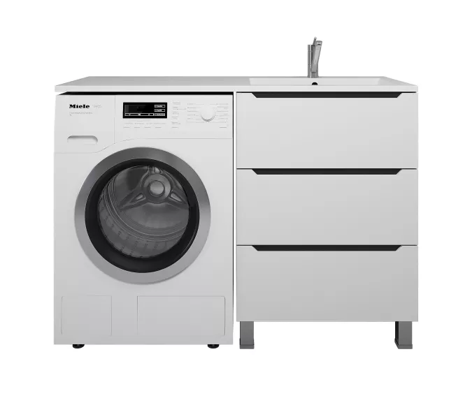 Тумба под стиральную машину напольная Uperwood Tanos 60 белая/графит, 2/3 ящика, Выбрать цвет: Белый/графит, Выбрать размер: 60, Внешний вид: 3 ящика, изображение 5