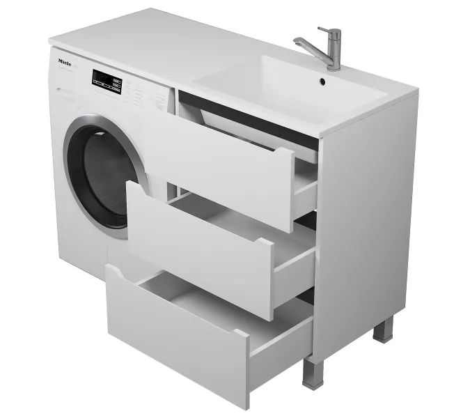 Тумба под стиральную машину напольная Uperwood Tanos 60 белая/графит, 2/3 ящика, Выбрать цвет: Белый/графит, Выбрать размер: 60, Внешний вид: 3 ящика, изображение 6