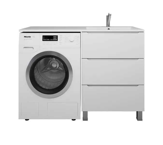 Тумба под стиральную машину напольная Uperwood Tanos 60, белая, 2/3 ящика, Выбрать цвет: Белый матовый, Выбрать размер: 60, Внешний вид: 3 ящика, изображение 5