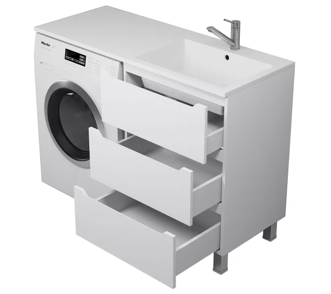 Тумба под стиральную машину напольная Uperwood Tanos 60, белая, 2/3 ящика, Выбрать цвет: Белый матовый, Выбрать размер: 60, Внешний вид: 3 ящика, изображение 6