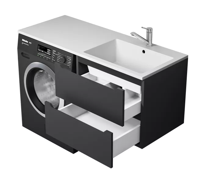 Тумба под стиральную машину подвесная Uperwood Tanos 60х50 см, черная, Выбрать цвет: Черный матовый, изображение 6