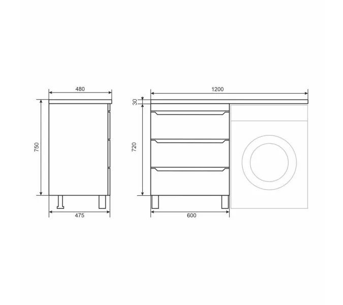 Тумба под стиральную машину напольная Uperwood Tanos 60, черная, 2/3 ящика, Выбрать цвет: Черный матовый, Выбрать размер: 60, Внешний вид: 3 ящика, изображение 8