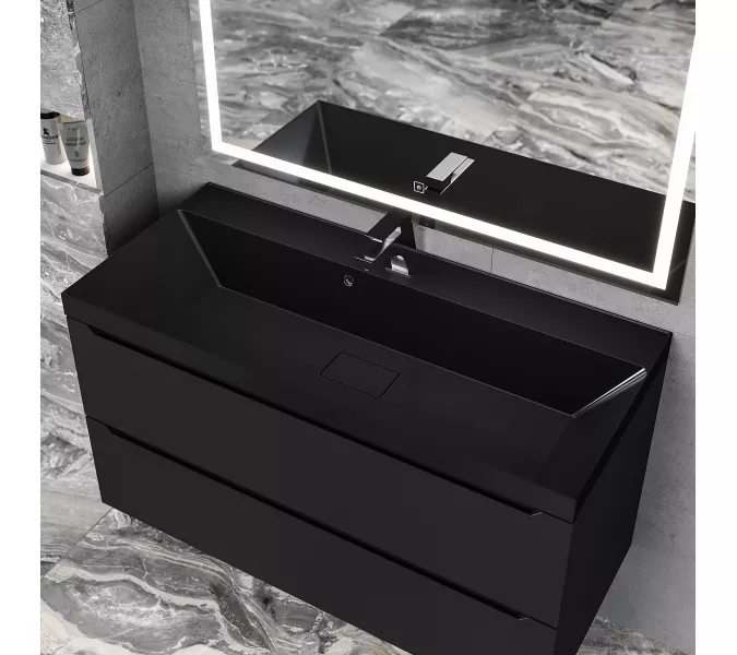 Раковина для ванной  Uperwood Classic New, черная глянцевая, с накладкой для слива, Выбрать цвет: Черный, Выбрать размер: 100, изображение 3