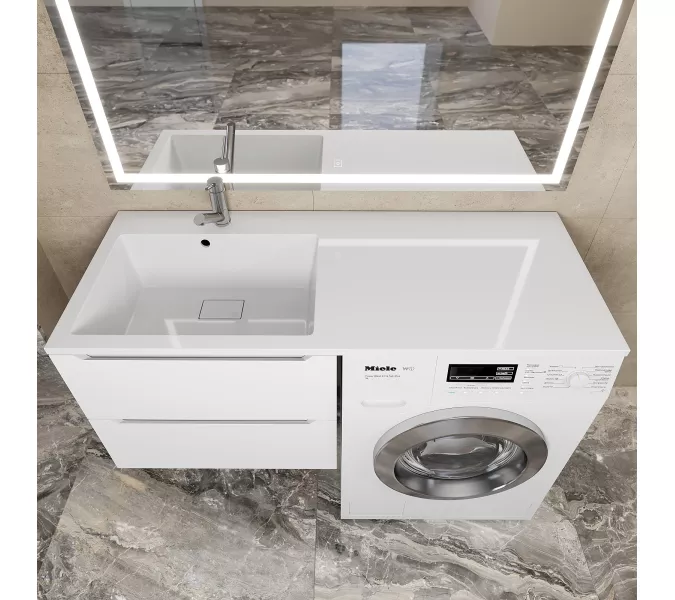 Раковина над стиральной машиной 120 см, Uperwood Cosmos, левая/правая, белый глянец, Выбрать цвет: Белый, Внешний вид: Крыло справа, изображение 3