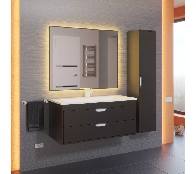 Шкаф-пенал подвесной Uperwood Modul 33х150 см, черный матовый, Выбрать цвет: Черный матовый, изображение 3