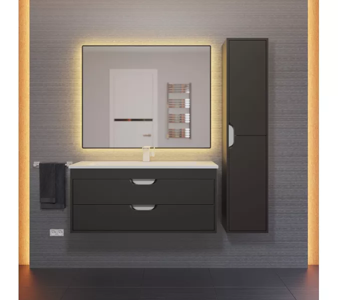 Шкаф-пенал подвесной Uperwood Modul 33х150 см, черный матовый, Выбрать цвет: Черный матовый, изображение 2