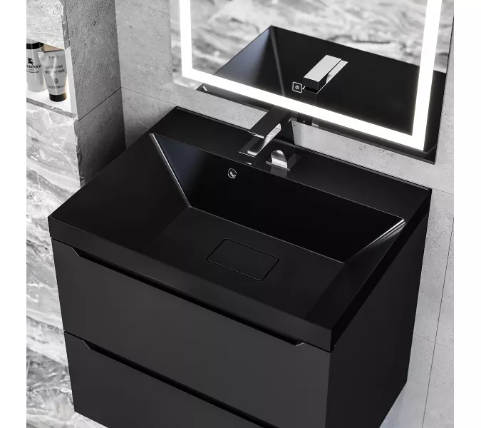 Раковина для ванной  Uperwood Classic New, черная глянцевая, с накладкой для слива, Выбрать цвет: Черный, Выбрать размер: 60, изображение 3