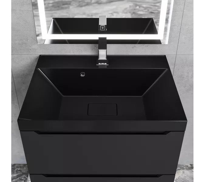 Раковина для ванной  Uperwood Classic New, черная глянцевая, с накладкой для слива, Выбрать цвет: Черный, Выбрать размер: 60, изображение 4