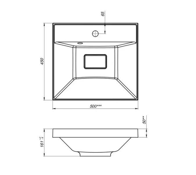 Раковина для ванной  Uperwood Classic New, черная глянцевая, с накладкой для слива, Выбрать цвет: Черный, Выбрать размер: 50, изображение 5