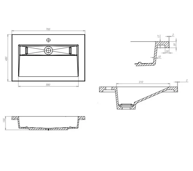 Раковина полувстраиваемая Uperwood Next Premium , серый глянец, Выбрать цвет: Серый, Выбрать размер: 70, изображение 5