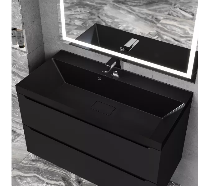 Раковина для ванной  Uperwood Classic New, черная глянцевая, с накладкой для слива, Выбрать цвет: Черный, Выбрать размер: 90, изображение 3