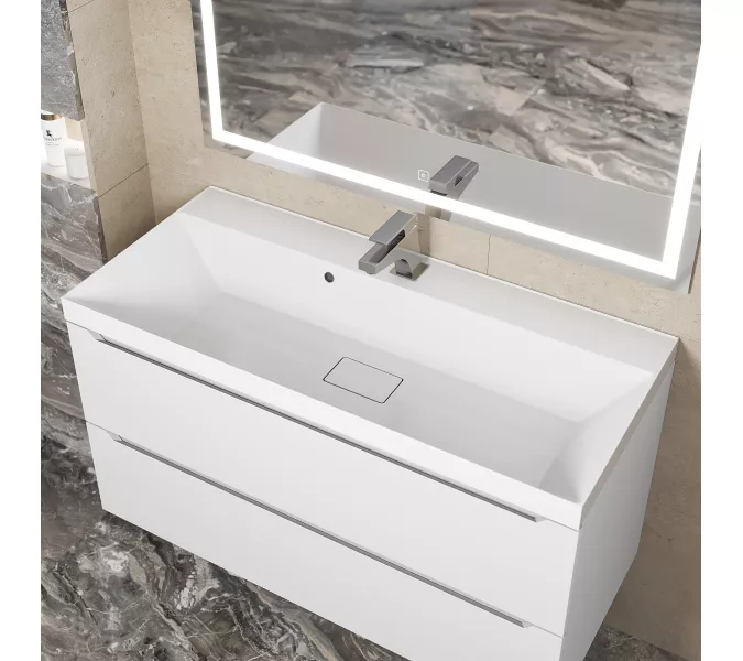 Раковина для ванной Uperwood Classic New, белая глянцевая, с накладкой для слива, Выбрать цвет: Белый, Выбрать размер: 100, изображение 4