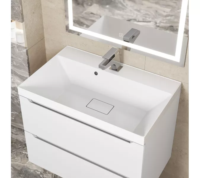 Раковина для ванной Uperwood Classic New, белая глянцевая, с накладкой для слива, Выбрать цвет: Белый, Выбрать размер: 70, изображение 4