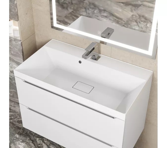 Раковина для ванной Uperwood Classic New, белая глянцевая, с накладкой для слива, Выбрать цвет: Белый, Выбрать размер: 80, изображение 4