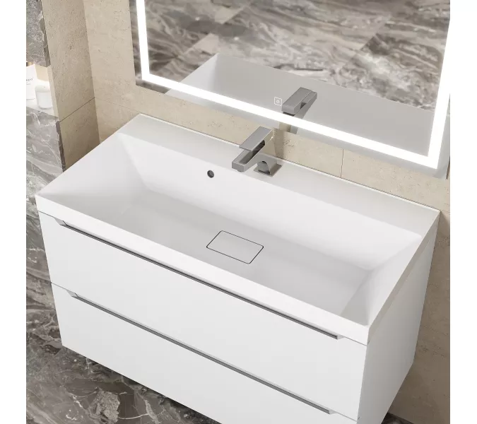 Раковина для ванной Uperwood Classic New, белая глянцевая, с накладкой для слива, Выбрать цвет: Белый, Выбрать размер: 90, изображение 4