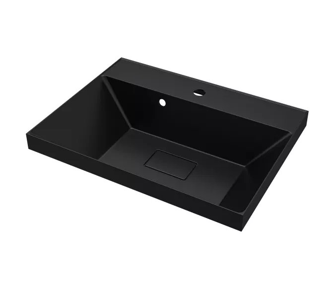 Раковина для ванной  Uperwood Classic New, черная глянцевая, с накладкой для слива, Выбрать цвет: Черный, Выбрать размер: 60