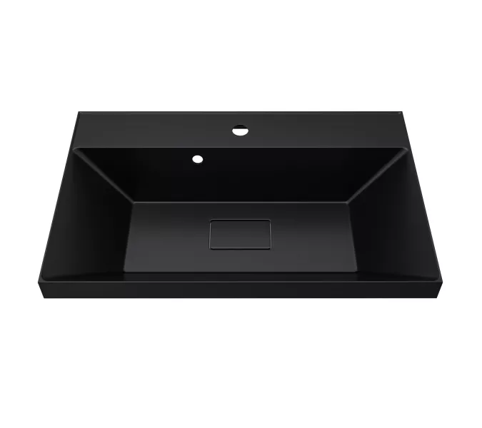 Раковина для ванной  Uperwood Classic New, черная глянцевая, с накладкой для слива, Выбрать цвет: Черный, Выбрать размер: 70, изображение 2
