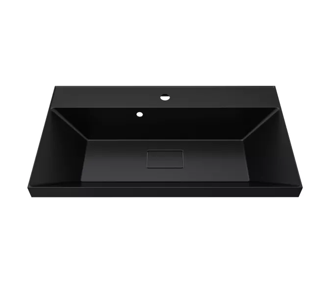 Раковина для ванной  Uperwood Classic New, черная глянцевая, с накладкой для слива, Выбрать цвет: Черный, Выбрать размер: 80, изображение 2