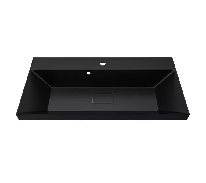 Раковина для ванной  Uperwood Classic New, черная глянцевая, с накладкой для слива, Выбрать цвет: Черный, Выбрать размер: 90, изображение 2