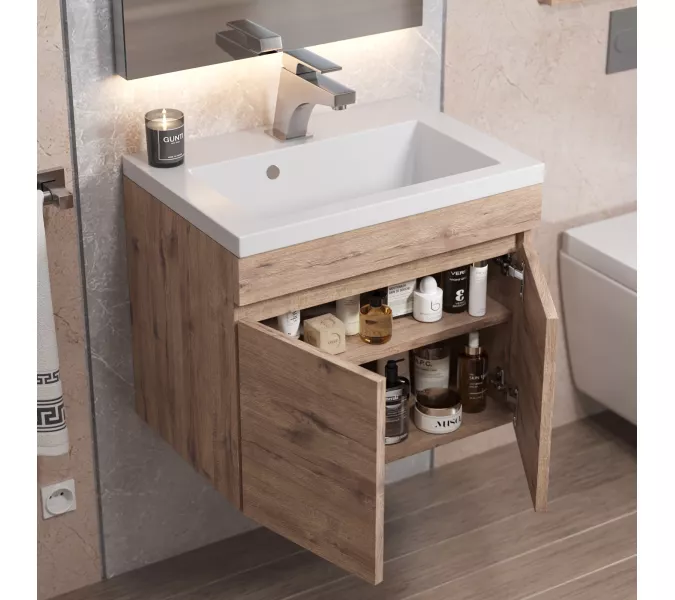 Тумба подвесная Uperwood Eva, 50 см,  Крафт Табачный, с дверцами, Выбрать цвет: Крафт Табачный, Выбрать размер: 50, изображение 6