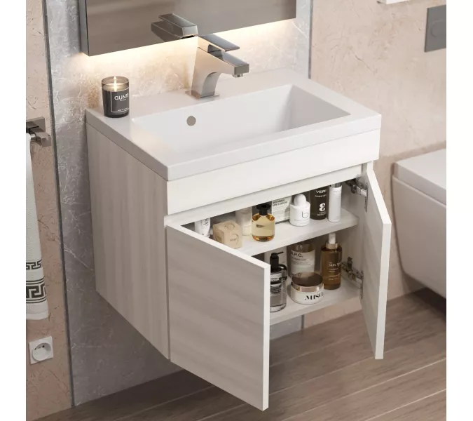 Тумба подвесная Uperwood Eva, 50 см,  Дуб Харбор Белый, с дверцами, Выбрать цвет: Дуб Харбор Белый, Выбрать размер: 50, изображение 6