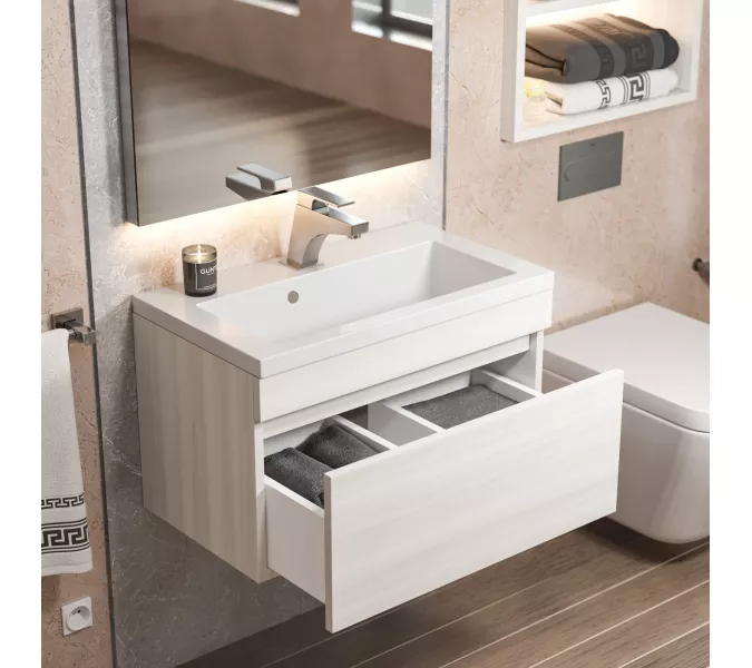 Тумба подвесная  Uperwood Eva  Дуб Харбор Белый, выдвижной ящик, Выбрать цвет: Дуб Харбор Белый, Выбрать размер: 60, изображение 3