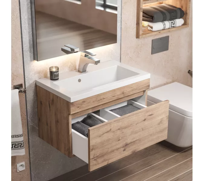 Тумба подвесная Uperwood Eva  Крафт Табачный, выдвижной ящик, Выбрать цвет: Крафт Табачный, Выбрать размер: 60, изображение 3