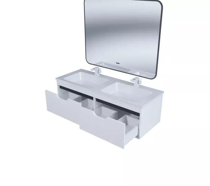 Тумба под двойную раковину Uperwood Modul 120 см, подвесная, матовая, белая/графит, Выбрать цвет: Белый/графит, изображение 9