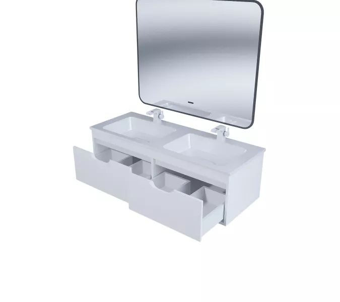 Тумба под двойную раковину Uperwood Modul 120 см, подвесная, матовая, белая, Выбрать цвет: Белый матовый, изображение 9
