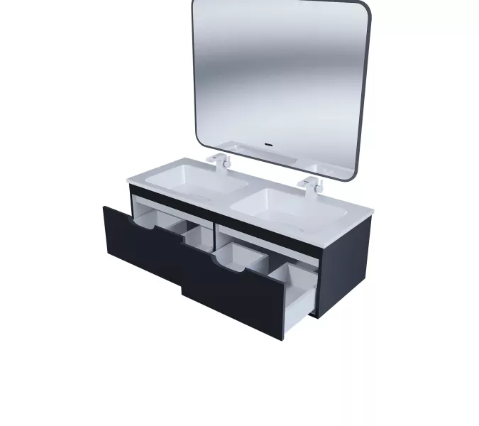 Тумба под двойную раковину Uperwood Modul 120 см, подвесная, матовая, черная, Выбрать цвет: Черный матовый, изображение 9