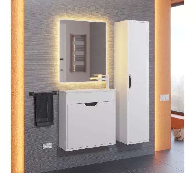 Шкаф-пенал подвесной Uperwood Modul 33х150 см, белый/графит, Выбрать цвет: Белый/графит, изображение 3