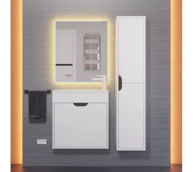 Шкаф-пенал подвесной Uperwood Modul 33х150 см, белый/графит, Выбрать цвет: Белый/графит, изображение 2