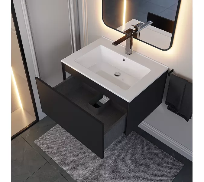 Тумба подвесная  Uperwood Parma Premium, черная, Выбрать цвет: Черный матовый, Выбрать размер: 65, изображение 3