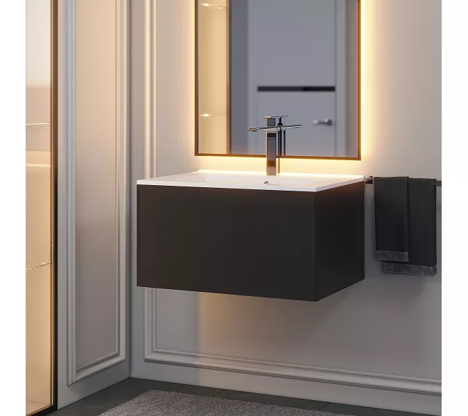 Тумба подвесная  Uperwood Parma Premium, черная, Выбрать цвет: Черный матовый, Выбрать размер: 65