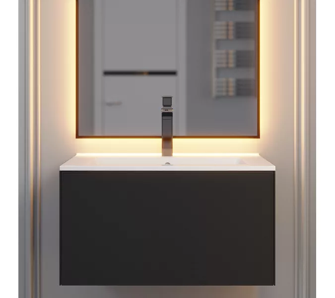 Тумба подвесная  Uperwood Parma Premium, черная, Выбрать цвет: Черный матовый, Выбрать размер: 65, изображение 2