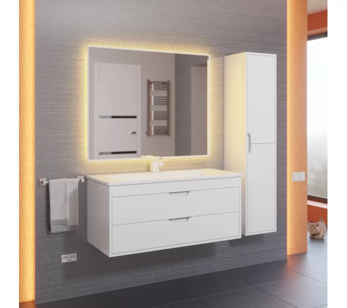 Шкаф-пенал  подвесной Uperwood Modul 33х150 см, белый матовый, Выбрать цвет: Белый матовый, изображение 3