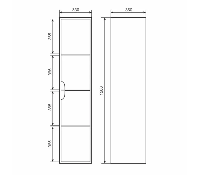 Шкаф-пенал подвесной Uperwood Modul 33х150 см, белый/графит, Выбрать цвет: Белый/графит, изображение 9