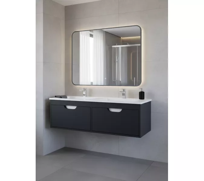 Тумба под двойную раковину Uperwood Modul 120 см, подвесная, матовая, черная, Выбрать цвет: Черный матовый