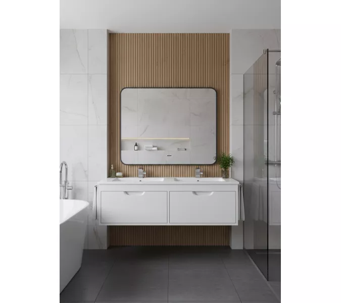 Тумба под двойную раковину Uperwood Modul 120 см, подвесная, матовая, белая, Выбрать цвет: Белый матовый, изображение 2