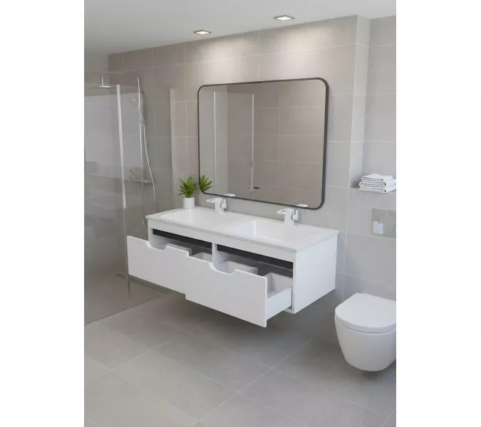 Тумба под двойную раковину Uperwood Modul 120 см, подвесная, матовая, белая/графит, Выбрать цвет: Белый/графит, изображение 2