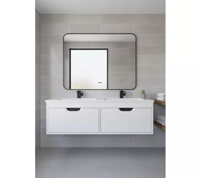 Тумба под двойную раковину Uperwood Modul 120 см, подвесная, матовая, белая/графит, Выбрать цвет: Белый/графит, изображение 3