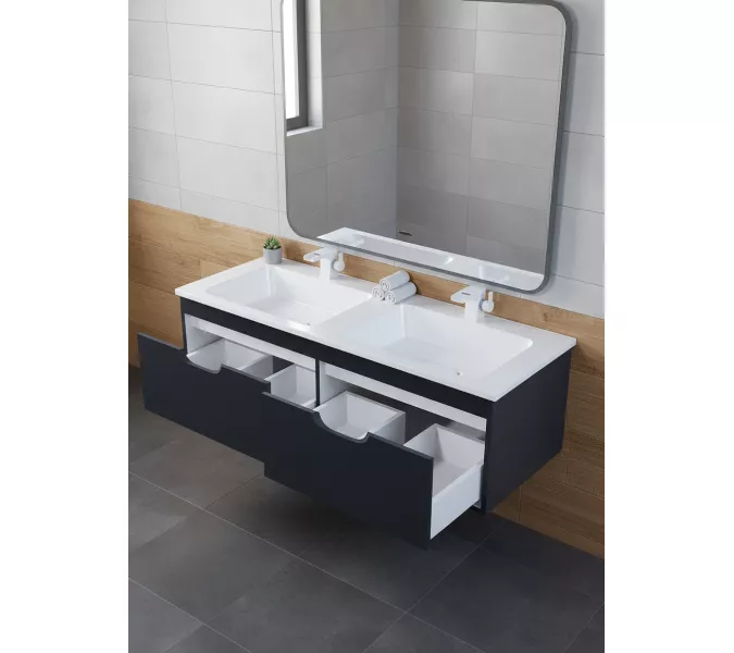 Тумба под двойную раковину Uperwood Modul 120 см, подвесная, матовая, черная, Выбрать цвет: Черный матовый, изображение 3