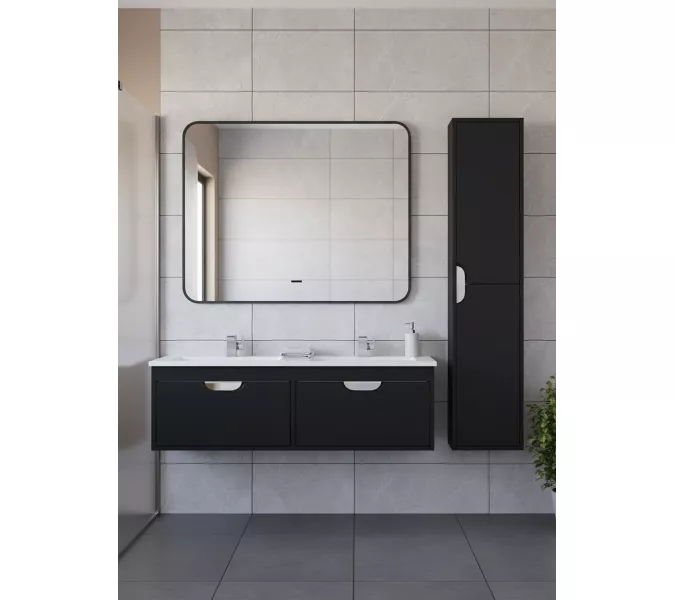 Тумба под двойную раковину Uperwood Modul 120 см, подвесная, матовая, черная, Выбрать цвет: Черный матовый, изображение 4