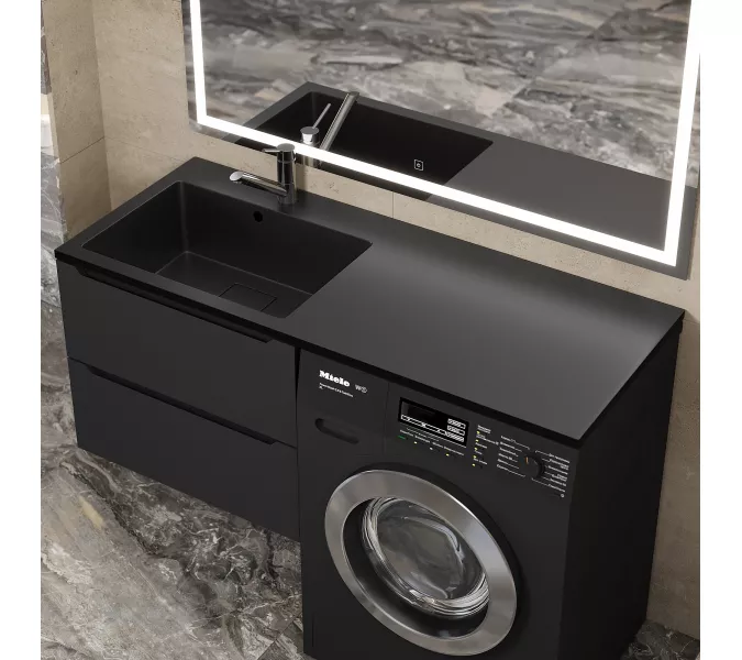 Раковина над стиральной машиной Uperwood Cosmos Quartz 120 см, левая/правая, уголь, Выбрать цвет: Уголь, Внешний вид: Крыло справа