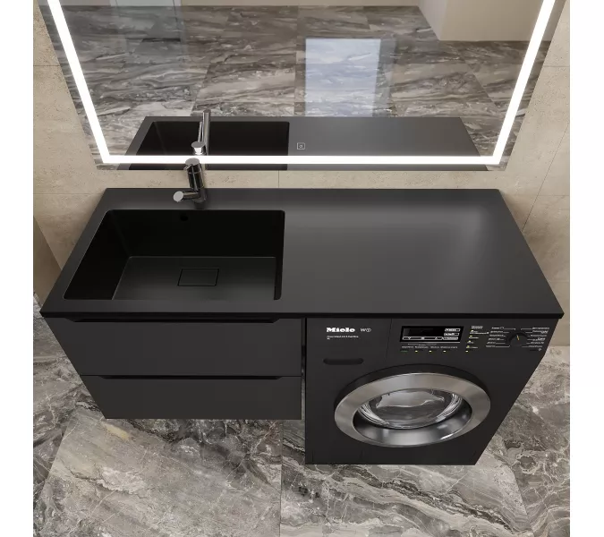 Раковина над стиральной машиной Uperwood Cosmos Quartz 120 см, левая/правая, уголь, Выбрать цвет: Уголь, Внешний вид: Крыло справа, изображение 2