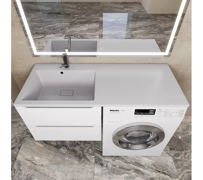 Раковина над стиральной машиной Uperwood Cosmos Quartz 120 см, левая/правая жасмин, Выбрать цвет: Жасмин, Внешний вид: Крыло справа, изображение 2