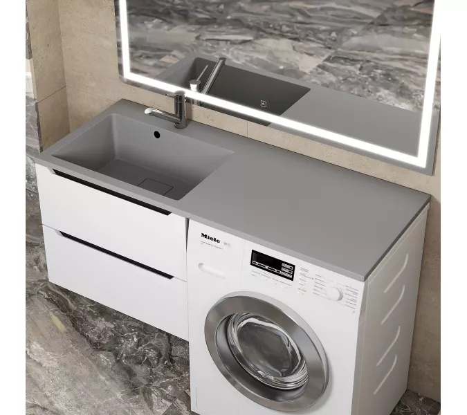 Раковина над стиральной машиной Uperwood Cosmos Quartz 120 см, левая/правая серый шелк, Выбрать цвет: Серый шелк, Внешний вид: Крыло справа